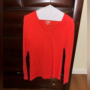 Old Navy Women's Bright Red Long Sleeve V-Neck Tee
